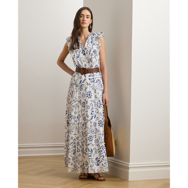 Lauren Petite Ralph Lauren Floral Cotton Voile Tiered Maxidress