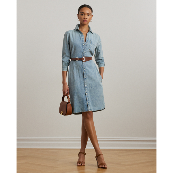 Petite - Belted Denim Shirtdress - Lauren Petite - Modalova