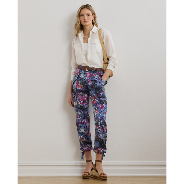 Lauren Petite Ralph Lauren Print Linen Cargo Ankle Pant