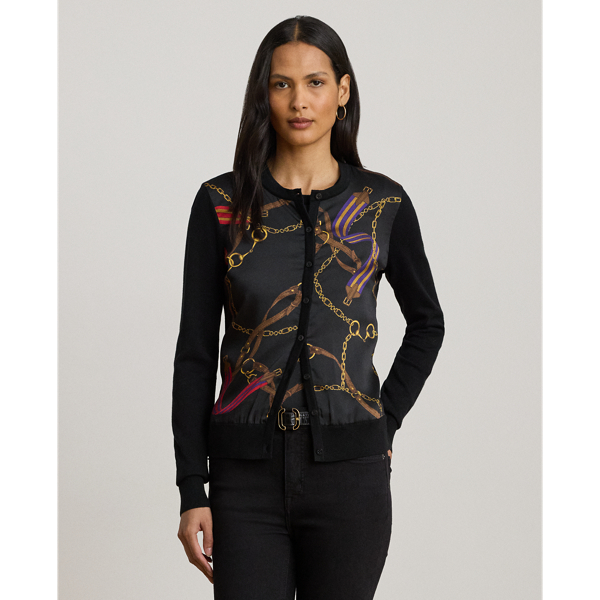 Lauren Petite Ralph Lauren Belting-print Cotton-blend Cardigan In Multi