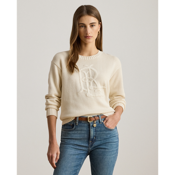 Knit with ultra-soft combed cotton, this relaxed-fitting crewneck jumper features an oversize embroidered monogram on the chest for unmistakable Lauren  Ralph Lauren Lauren style.