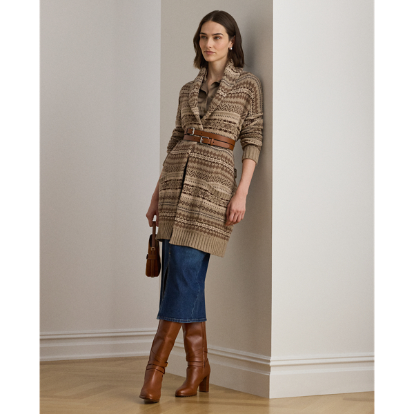 Lauren Petite Ralph Lauren Fair Isle Belted Wool-blend Cardigan