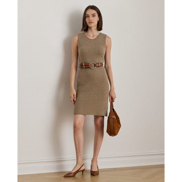 Lauren Petite Ralph Lauren Basket-weave Sleeveless Sweater Dress In Brown