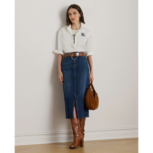 Lauren Petite Ralph Lauren Denim Midi Skirt