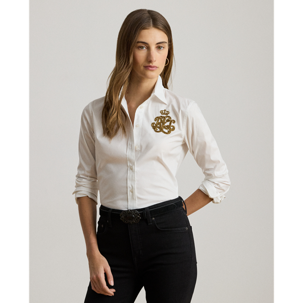 Lauren Petite Ralph Lauren Classic Fit Logo Cotton-blend Shirt In White