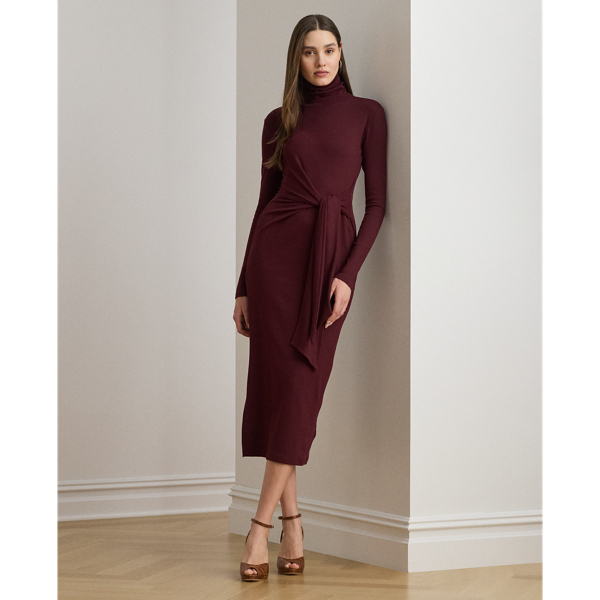Lauren Petite Ralph Lauren Tie-front Turtleneck Dress In Burgundy