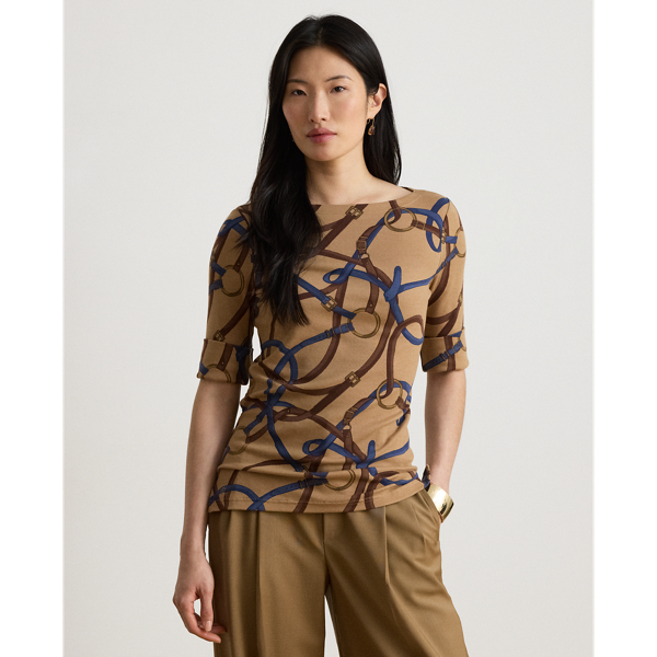 Petite - Belting-Print Cotton Boatneck T-Shirt