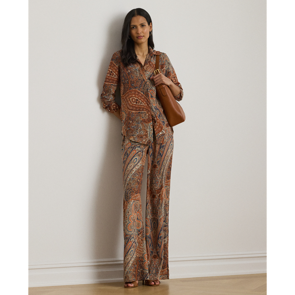 Lauren Petite Ralph Lauren Paisley Crepe Wide-leg Pant In Multi