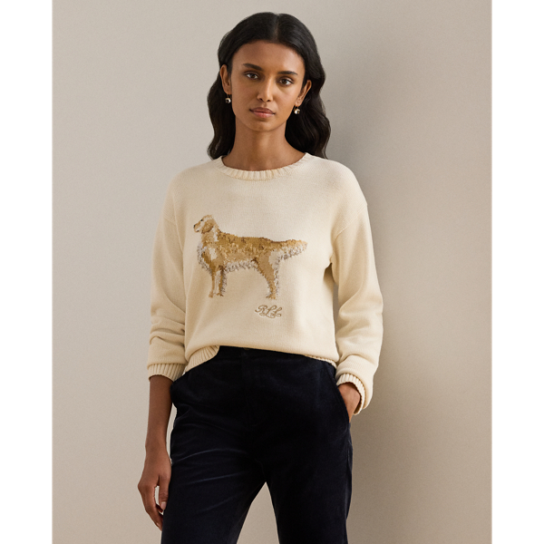 Lauren Petite Ralph Lauren Intarsia-knit Golden Retriever Sweater In Brown