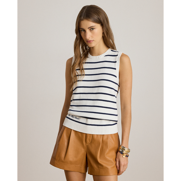 Lauren Petite Ralph Lauren Striped Cotton Sleeveless Sweater In Multi