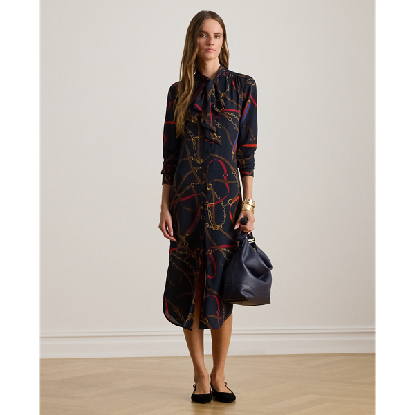 Lauren Petite Ralph Lauren Print Georgette Tie-neck Shirtdress In Multi
