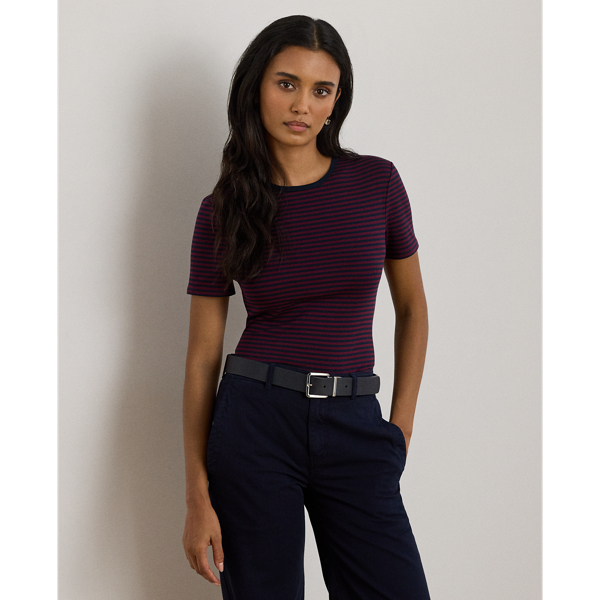 Lauren Petite Ralph Lauren Striped Stretch Cotton Crewneck Tee