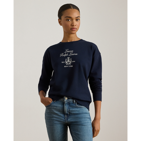 Lauren Petite Ralph Lauren Embroidered-crest Fleece Pullover In Blue