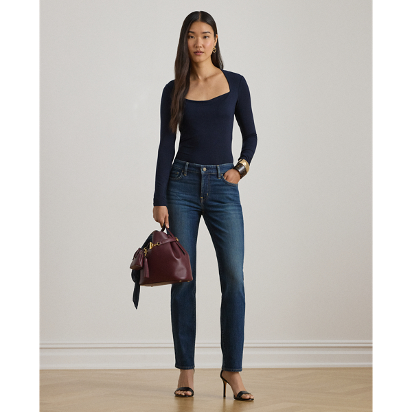 Lauren Petite Ralph Lauren Mid-rise Straight Ankle Jean In Blue