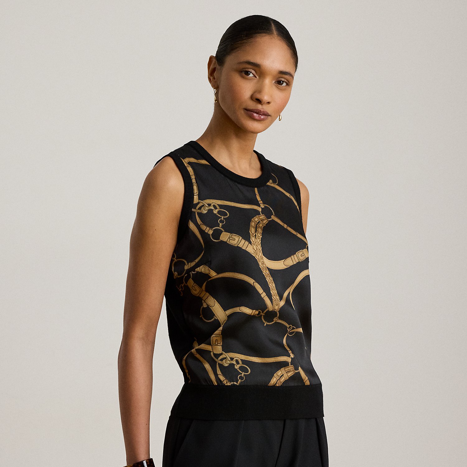 Petite – Belting-Print Sleeveless Jumper
