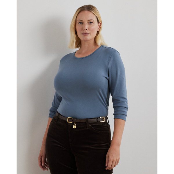 Lauren Woman Stretch Long-sleeve Tee In Blue Dusk