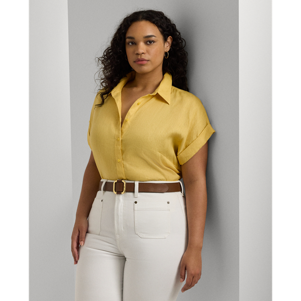 Lauren Woman Relaxed Fit Linen Short-sleeve Shirt In Primrose Yellow