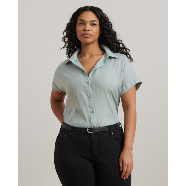 Grandes Tailles - Chemise décontractée manches courtes lin - Lauren Curve - Modalova