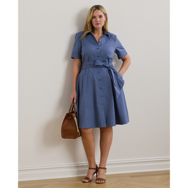 Lauren Woman Ralph Lauren Belted Cotton-blend Shirtdress