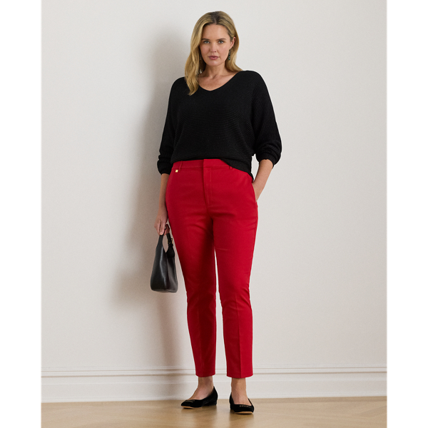 Lauren Woman Ralph Lauren Double-faced Stretch Cotton Pant In Red