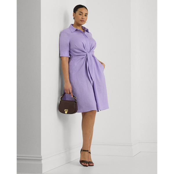 Shop Lauren Woman Tie-front Linen Shirtdress In Wild Lavender