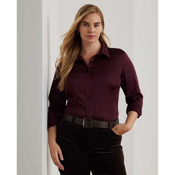 Lauren Woman Classic Fit Satin Charmeuse Shirt In Pinot Noir