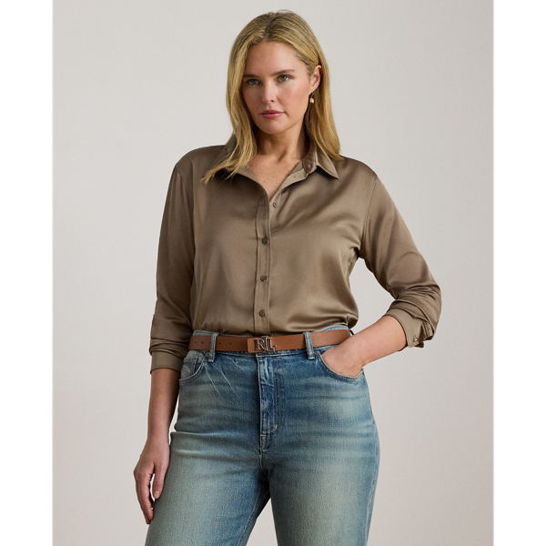 Curve - Classic Fit Satin Charmeuse Shirt - Lauren Curve - Modalova