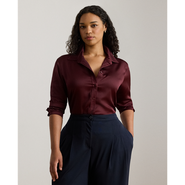 Lauren Woman Ralph Lauren Classic Fit Satin Charmeuse Shirt In Brown