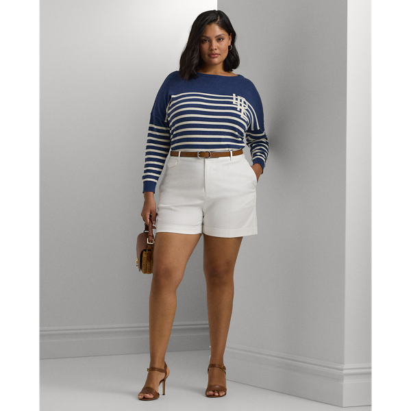 Lauren Woman Pleated Double-faced Cotton Short In White