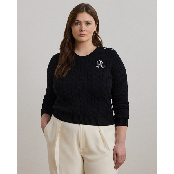 Lauren  Ralph Lauren Lauren updates the classic cable-knit jumper with signature button embellishments on the shoulder and an "LRL"-embroidered logo on the chest. Cut for a slim-fitting silhouette, it's knit from combed cotton for a soft hand.
