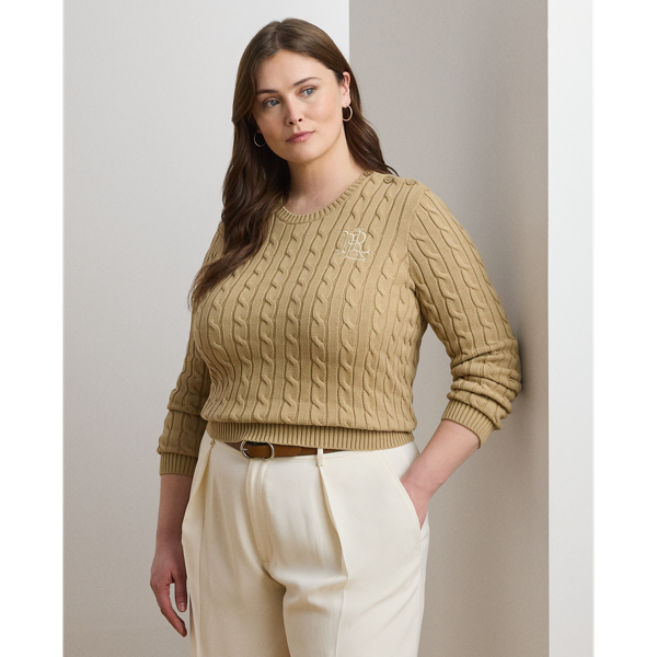 Grandes Tailles - Pull torsadé à boutons en coton - Lauren Curve - Modalova