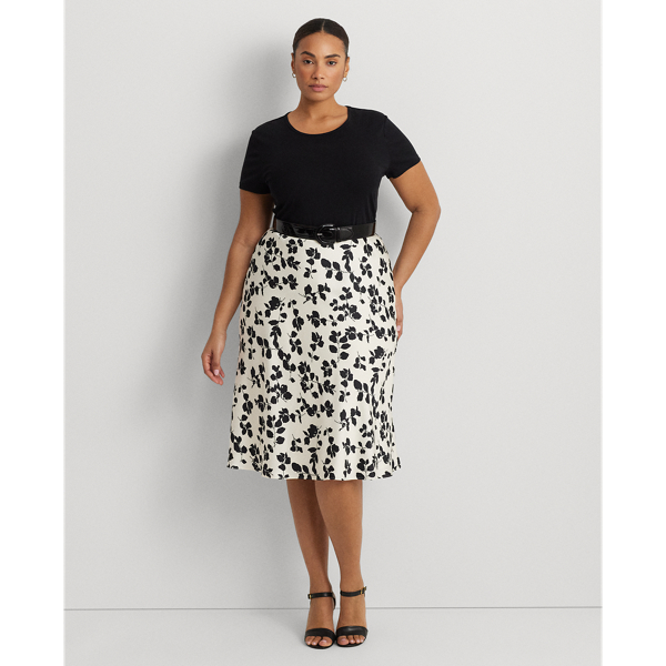 Shop Lauren Woman Leaf-print Satin Charmeuse Midi Skirt In Cream/black