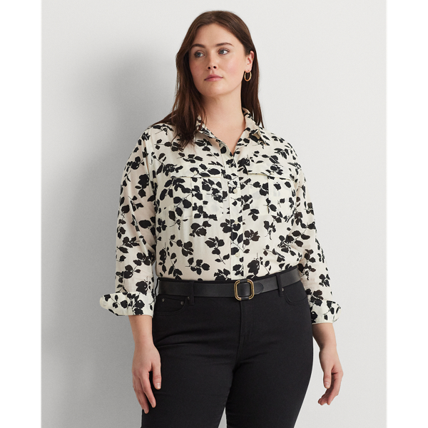 Lauren Woman Classic Fit Leaf-print Voile Shirt In White