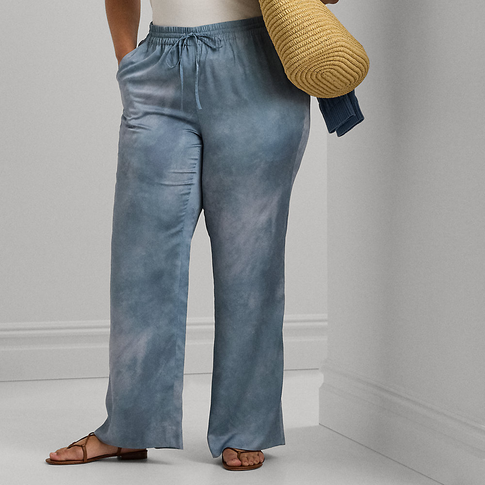Lauren Woman Print Charmeuse Wide-leg Pant In Blue Multi