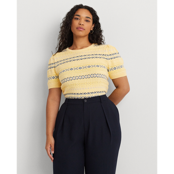 Shop Lauren Woman Fair Isle Cotton-linen Sweater In Multi