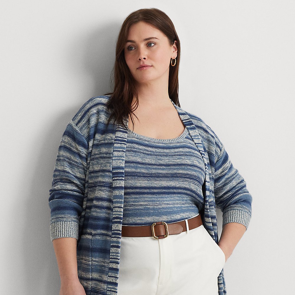 Lauren Woman Striped Belted Linen-cotton Cardigan In Multi