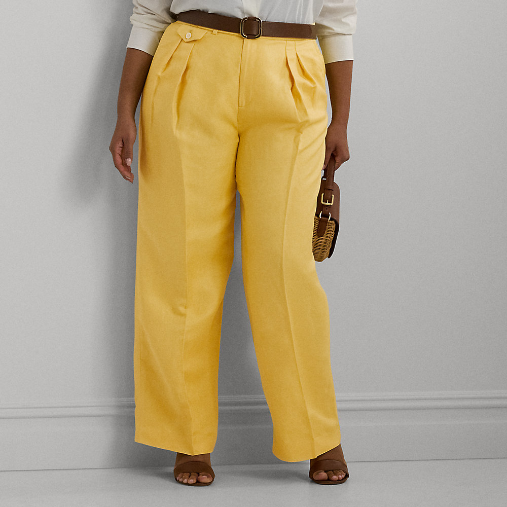 Lauren Woman Pleated Linen-blend Twill Wide-leg Pant In Primrose Yellow