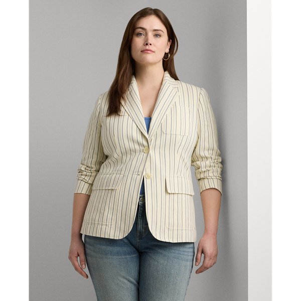 Lauren Woman Striped Cotton-blend Blazer In Cream/blue