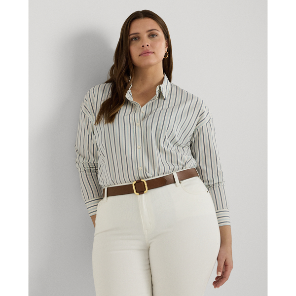 Lauren Woman Striped Cotton Broadcloth Shirt In Blue/white