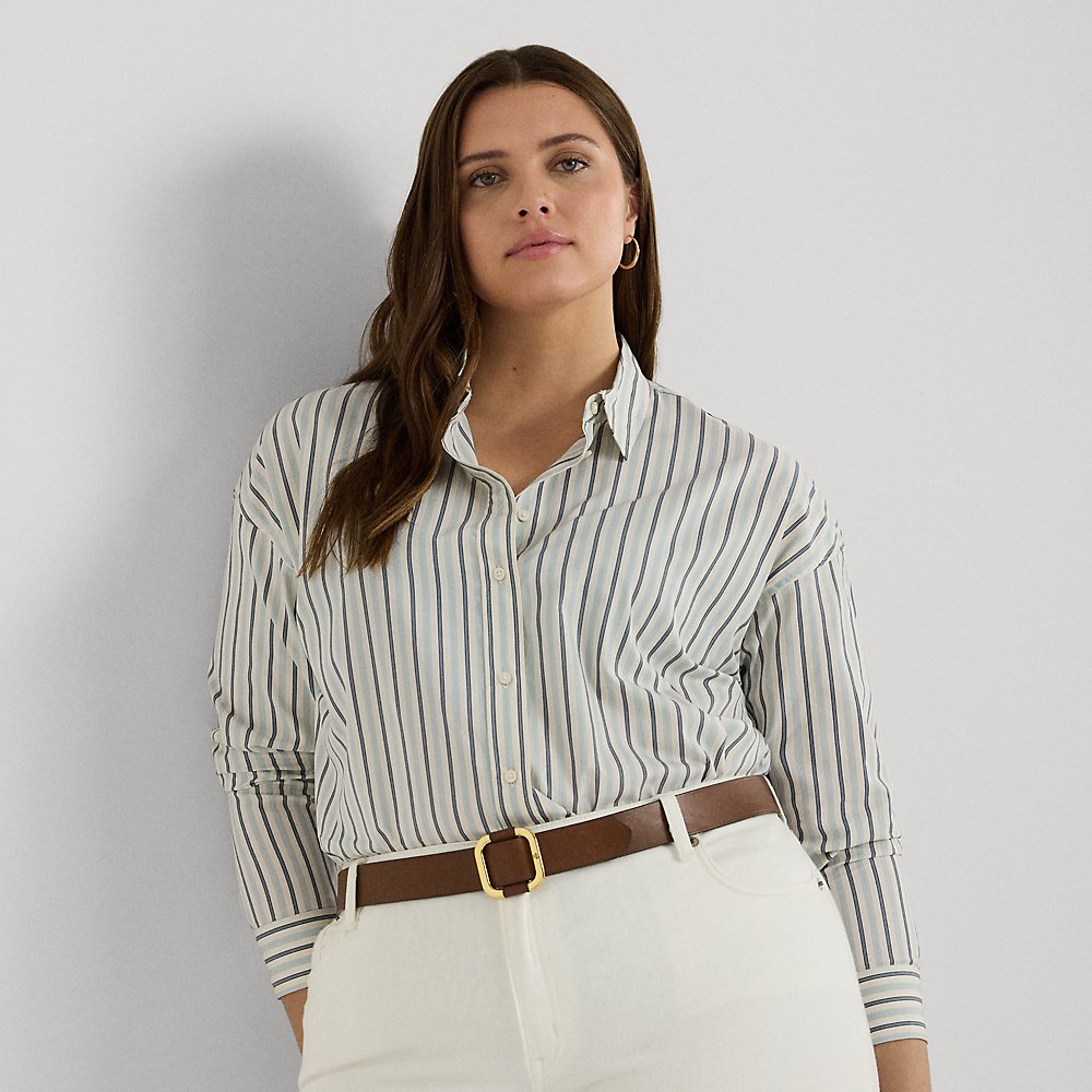 Lauren Woman Striped Cotton Broadcloth Shirt In Blue/white