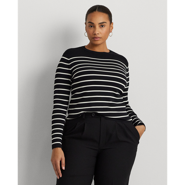 Shop Lauren Woman Striped Crewneck Sweater In Black/mascarpone Cream