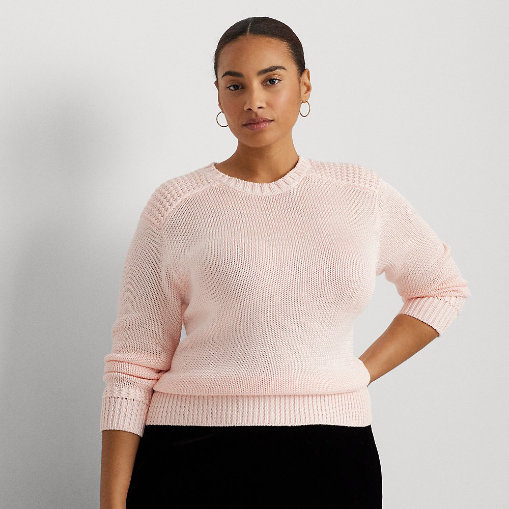 Lauren Woman Cotton-blend Crewneck Sweater In Pink Opal
