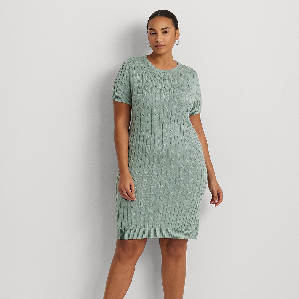 Lauren Woman Cable-knit Short-sleeve Sweater Dress In Soft Laurel