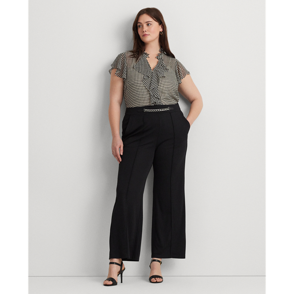 Lauren Woman Chain-trim Pleated Jersey Wide-leg Pant In Black