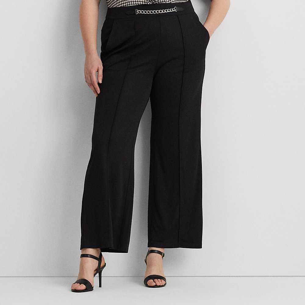 Lauren Woman Chain-trim Pleated Jersey Wide-leg Pant In Black