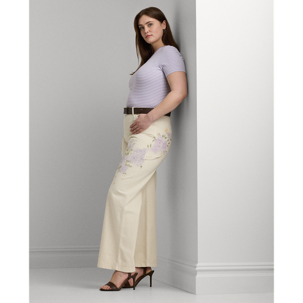 Shop Lauren Curve Curve - Floral High-rise Wide-leg Jean In Cream