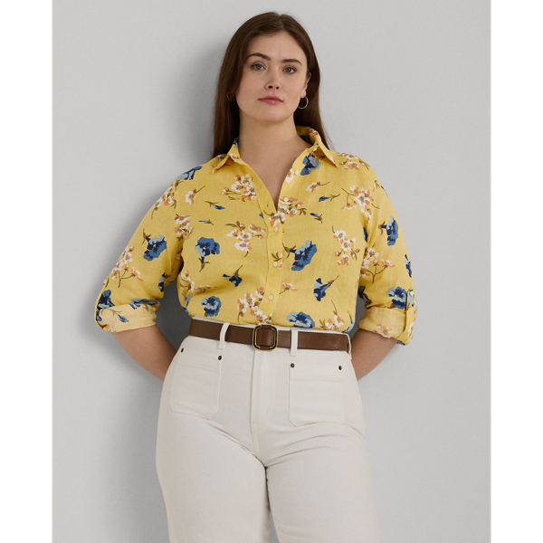 Lauren Woman Relaxed Fit Floral Linen Shirt In Yellow Multi