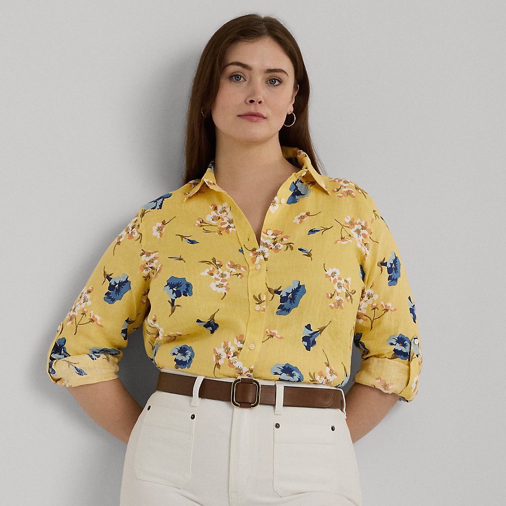 Lauren Woman Relaxed Fit Floral Linen Shirt In Yellow Multi