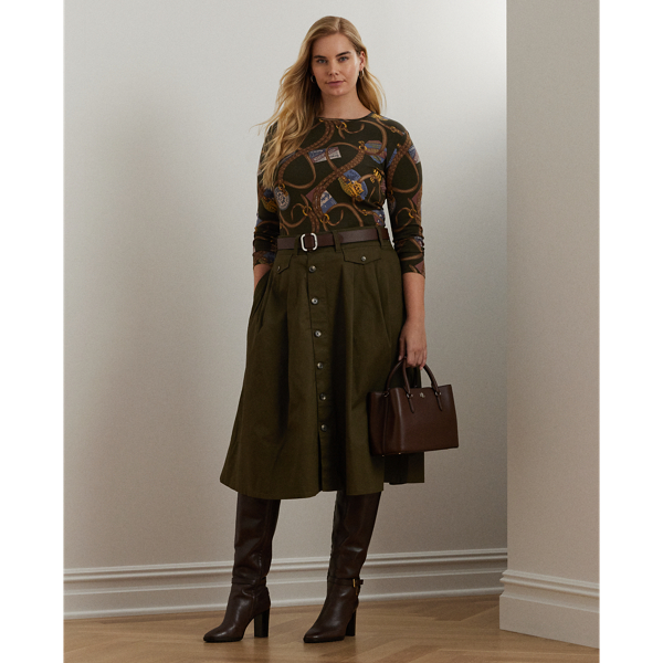 Lauren Woman Button-front Micro-sanded Twill Skirt In Botanic Green