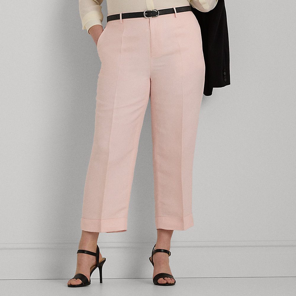 Lauren Woman Linen-blend-twill Cropped Pant In Pink Opal